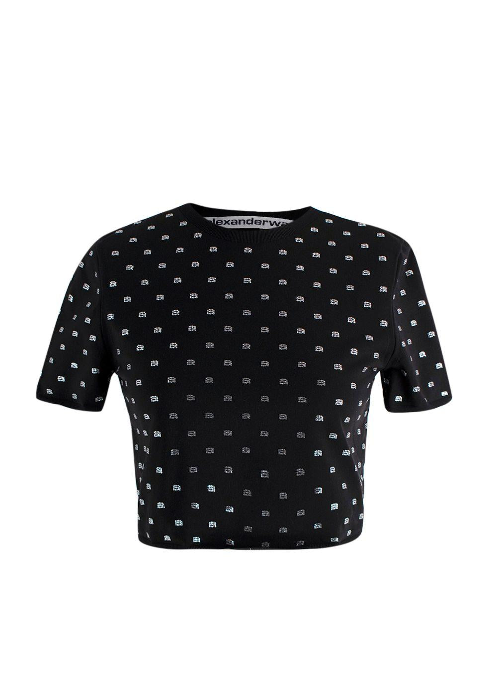 Alexander Wang Black Cropped Crystal T-Shirt