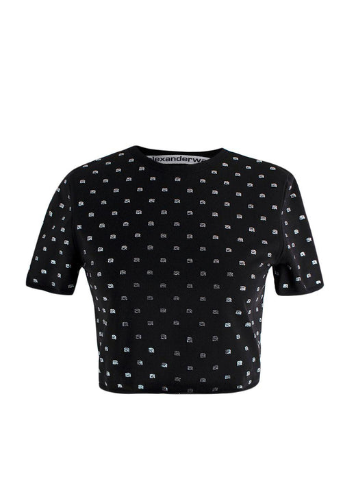 Alexander Wang Black Cropped Crystal T-Shirt