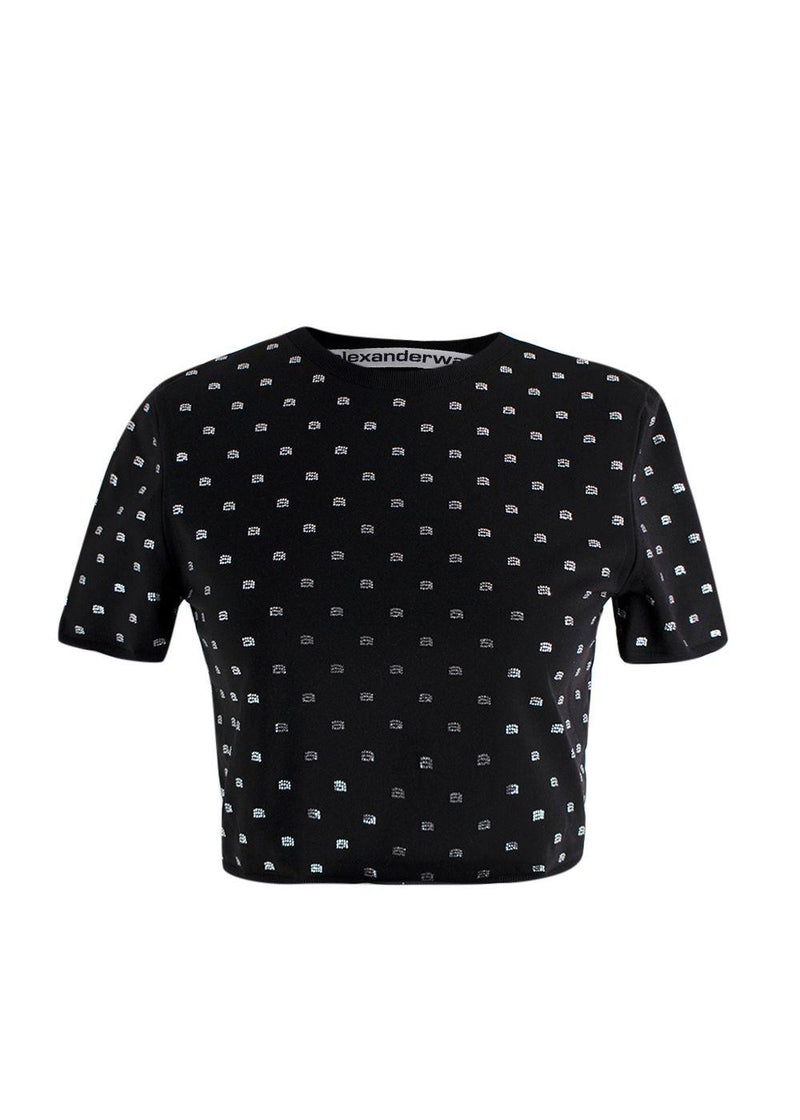 Alexander Wang Black Cropped Crystal T-Shirt