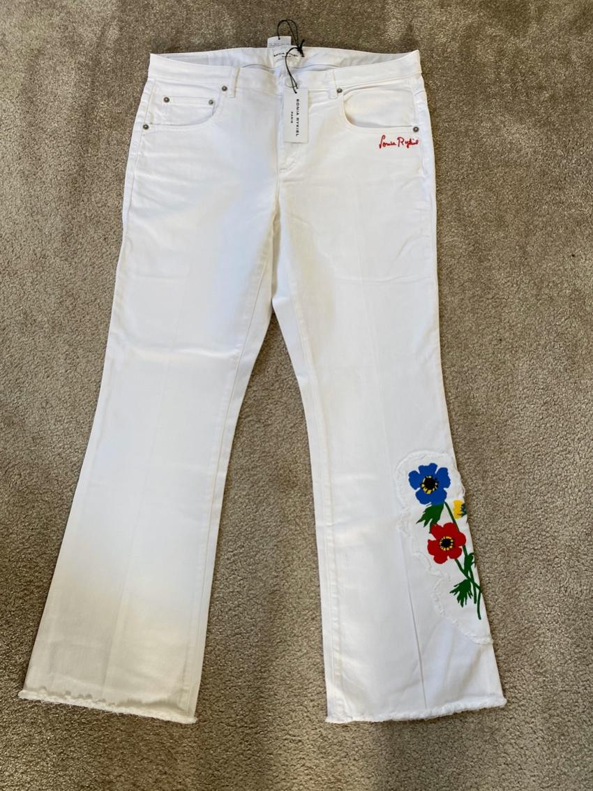 Sonia Rykiel white denim floral embroidered jeans