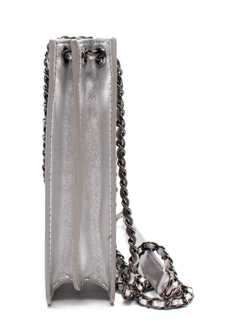 Chanel Silver Patent Leather Crossbody CC Phone Bag