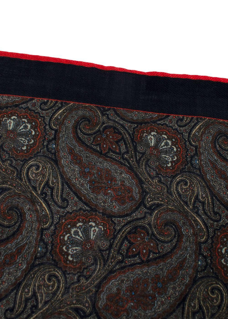 Timothy Everest Navy and Grey Paisley Pocket Square