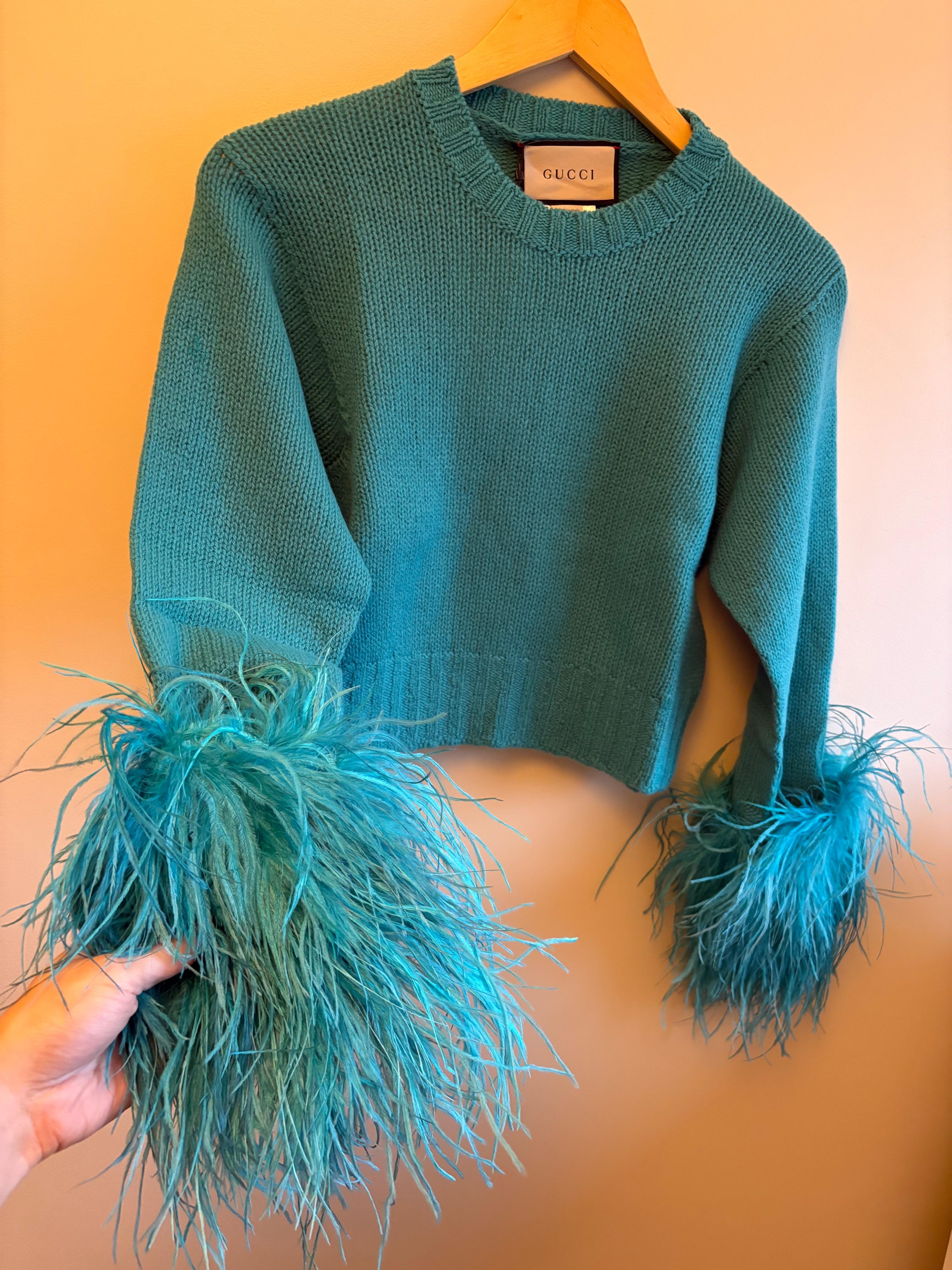Gucci Green Feather Cuff Sweater