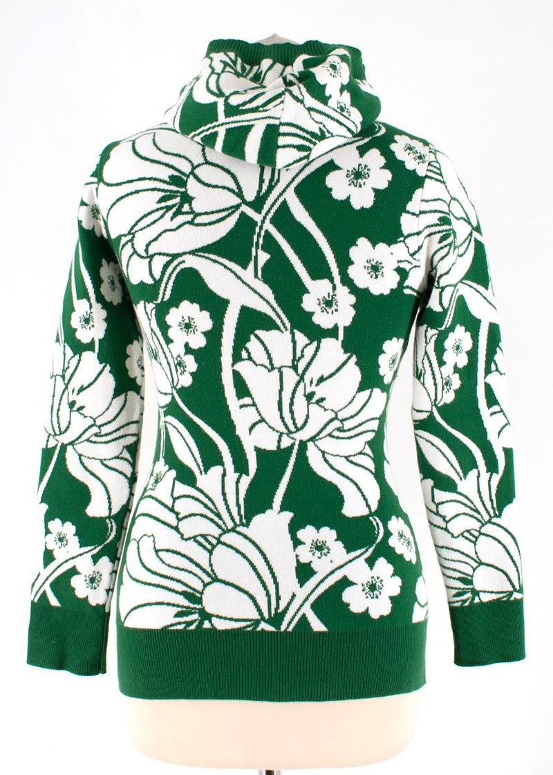 JoosTricot Green Floral Intarsia Hooded Jumper
