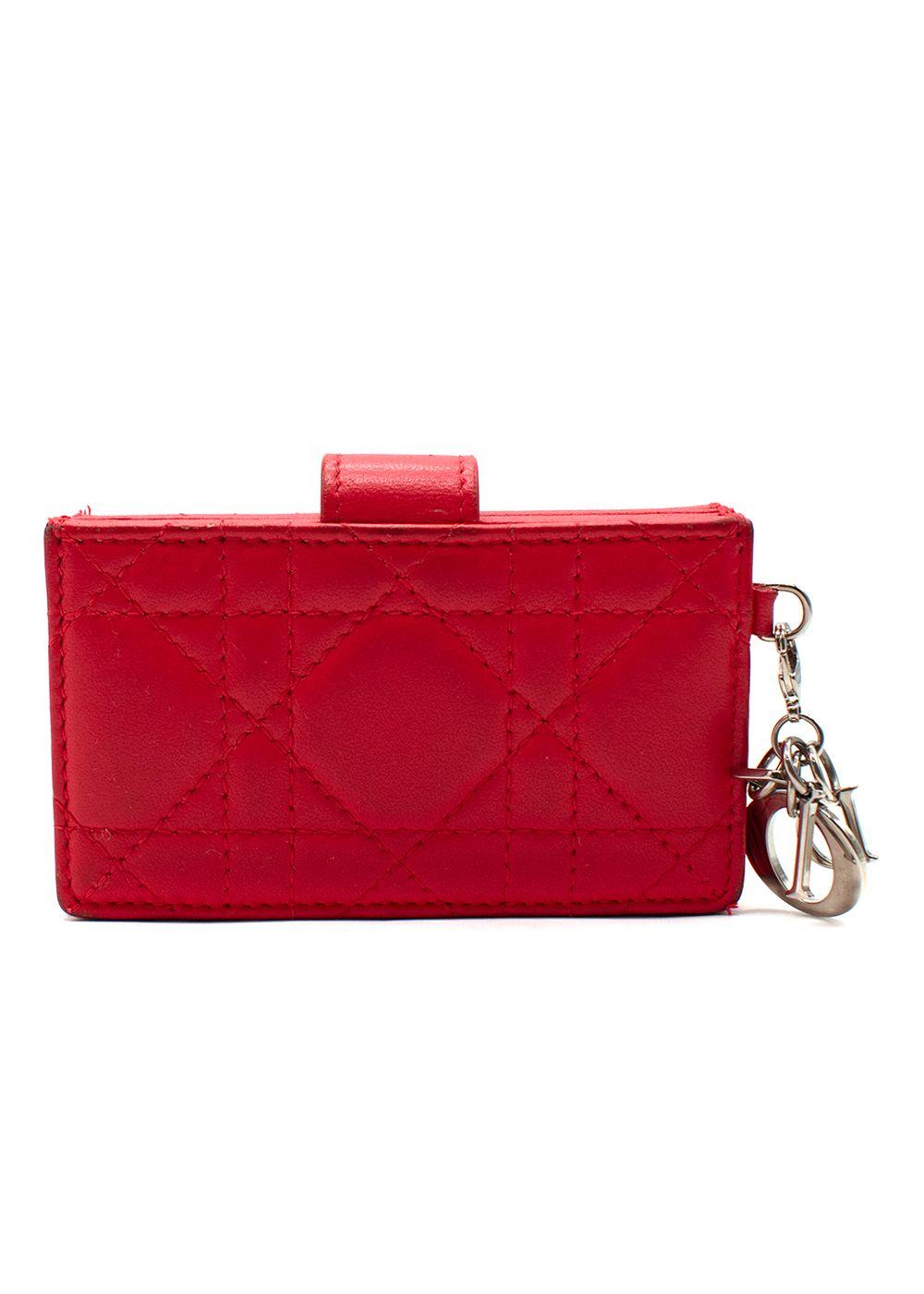 Dior Vibrant Red Leather Logo Chain Card Holder