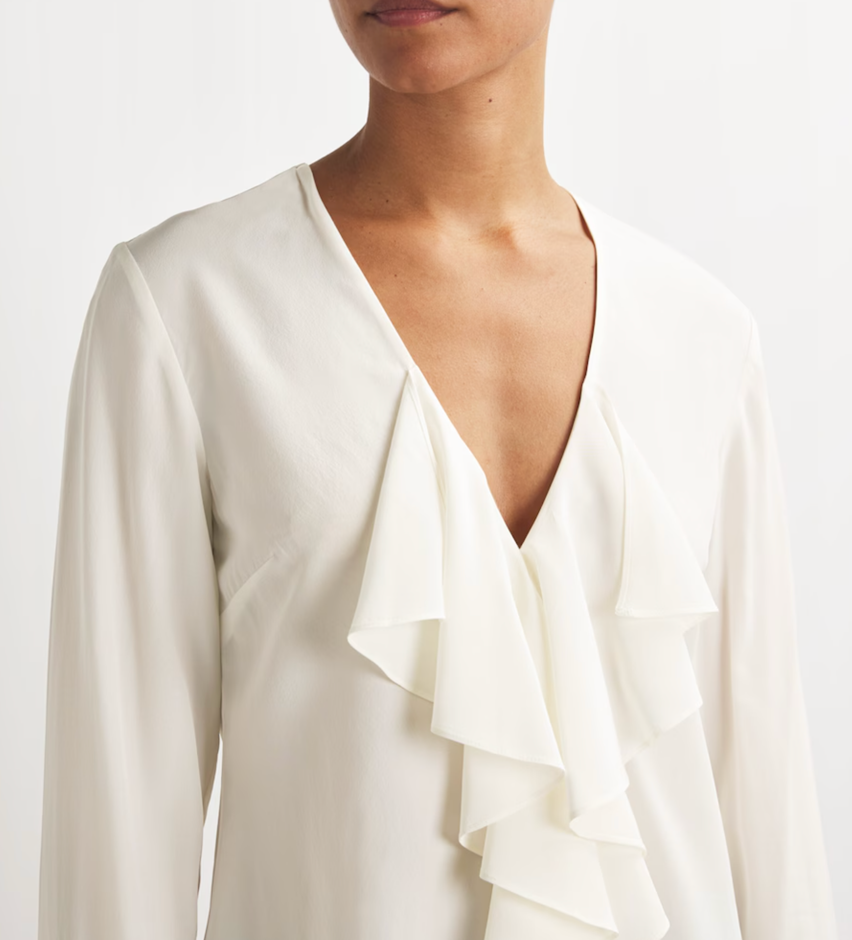 Frame Silk Ruffle-Neck Blouse
