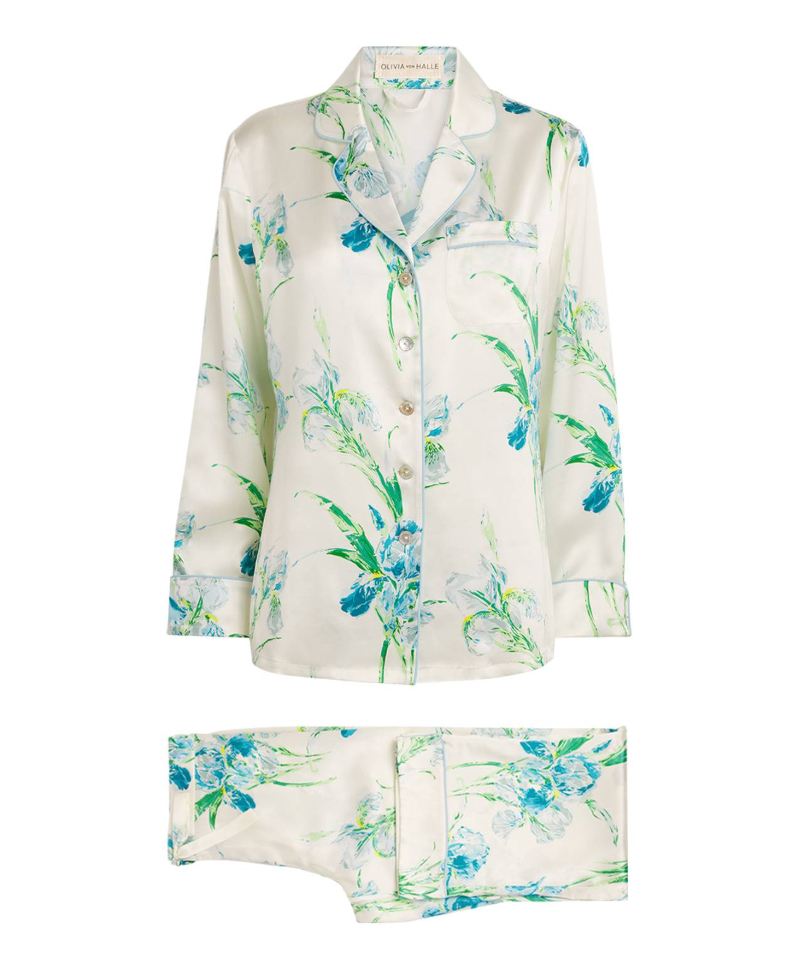 Olivia von Halle White Silk Floral Lila Asterias Pyjama Set