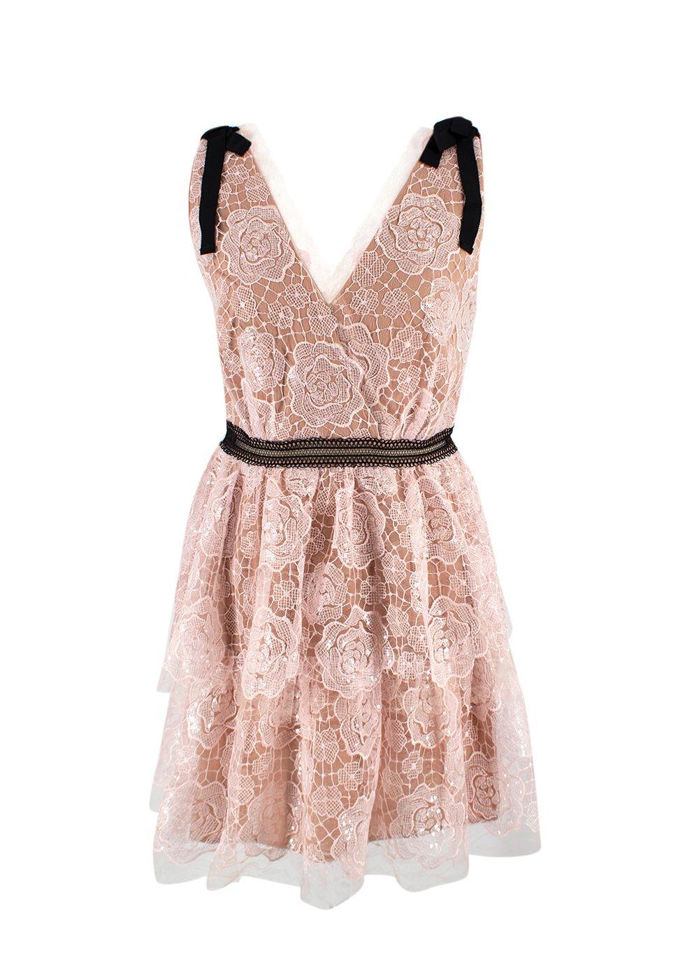 Self Portrait Light Pink Floral Lace Starlet Mini Dress