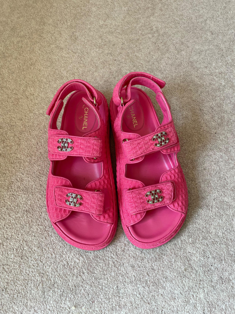 Chanel Pink Tweed Dad Sandals