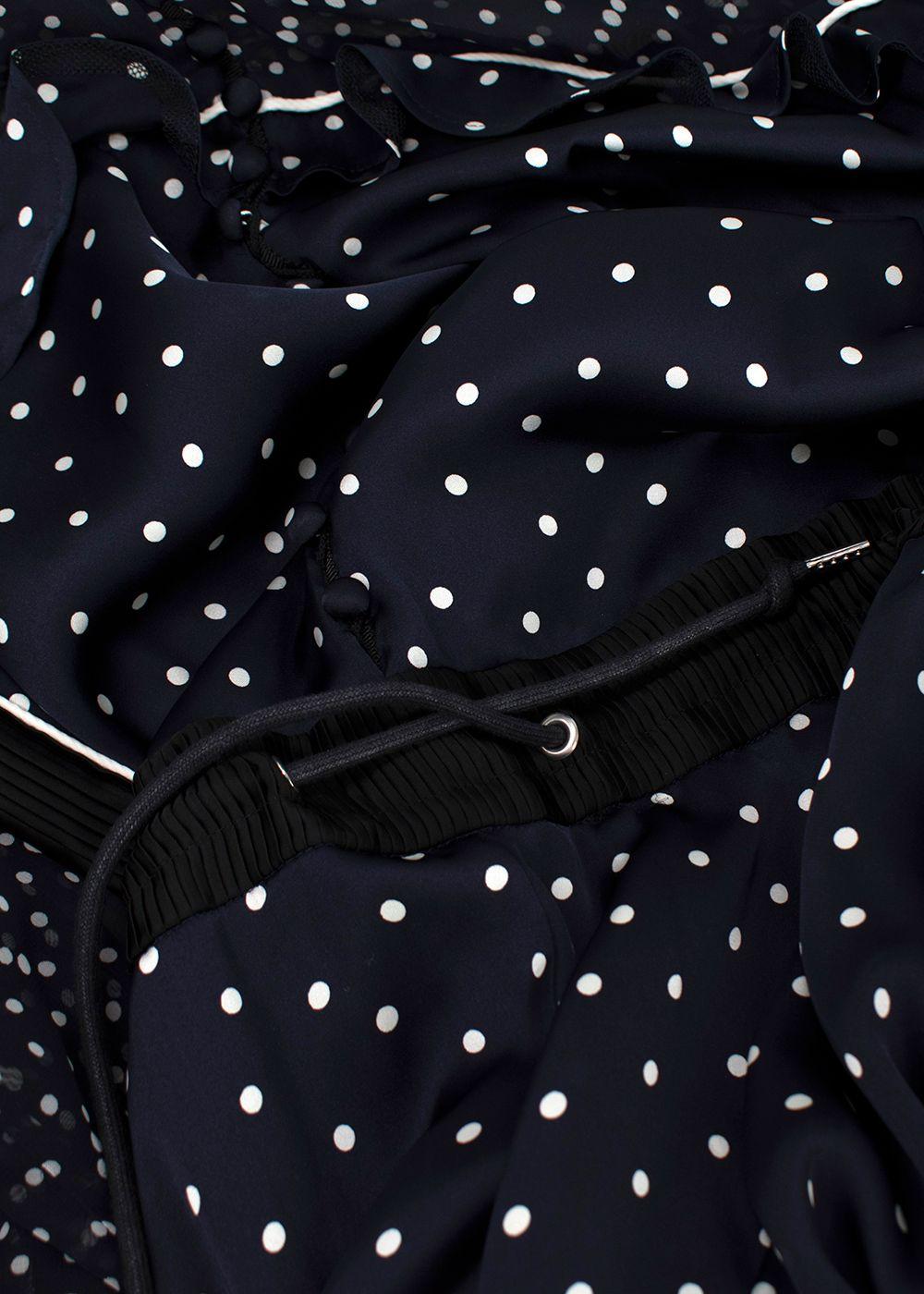 Sacai Navy Polka Dot Long Sleeve Midi Dress