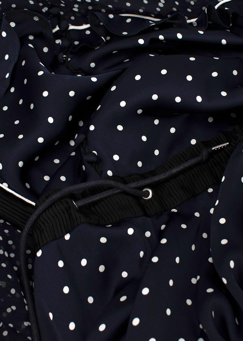 Sacai Navy Polka Dot Long Sleeve Midi Dress