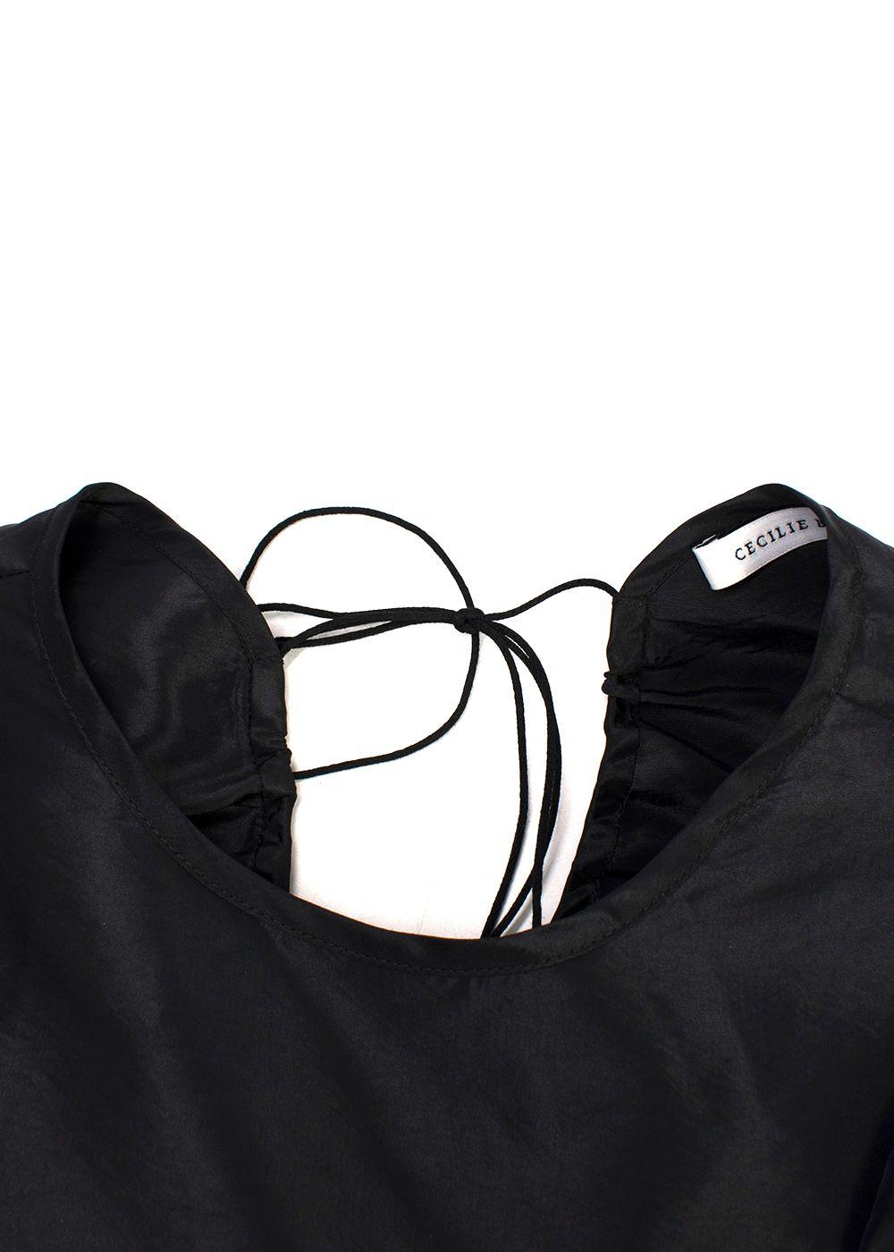 Black Puff Sleeved Tie Back Blouse