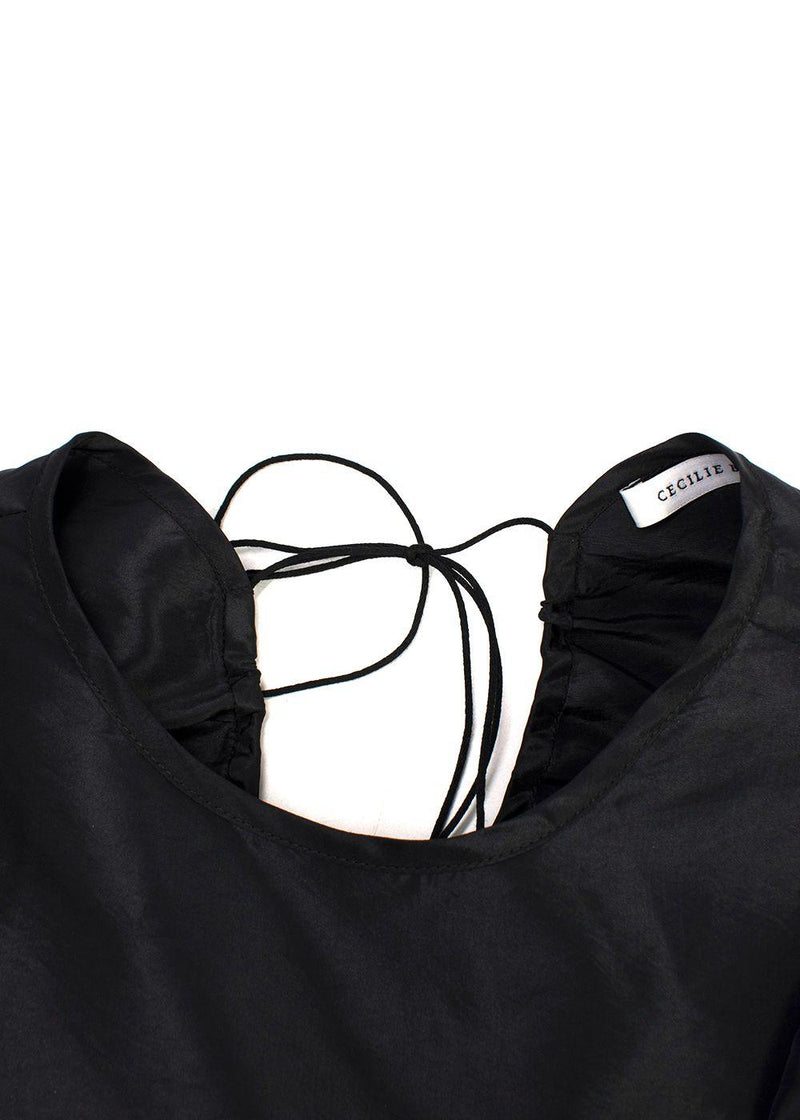 Black Puff Sleeved Tie Back Blouse