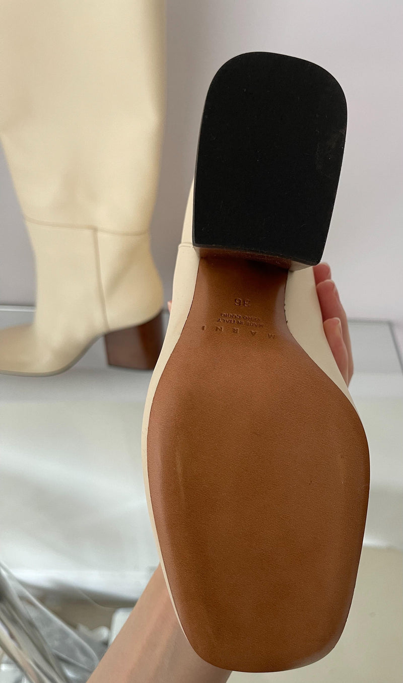 Ivory Leather OTK Boots