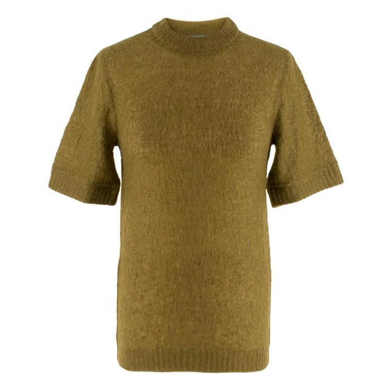 Prada Khaki Semi Sheer Mohair Blend Knit Top