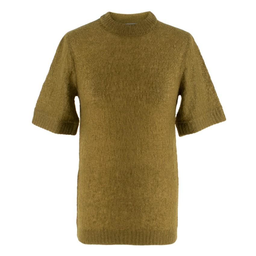 Prada Khaki Semi Sheer Mohair Blend Knit Top