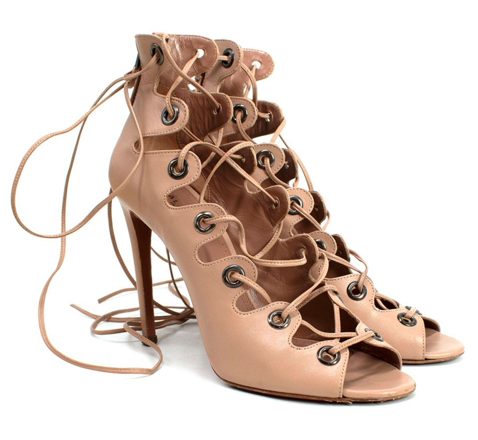 Alaia Blush Leather Lace-up Sandals
