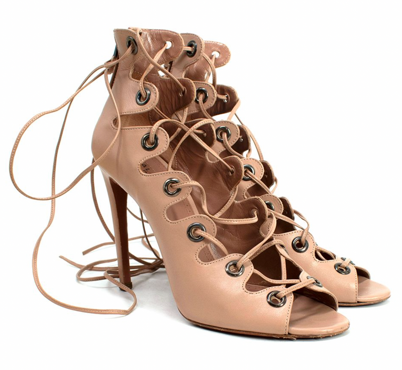 Alaia Blush Leather Lace-up Sandals