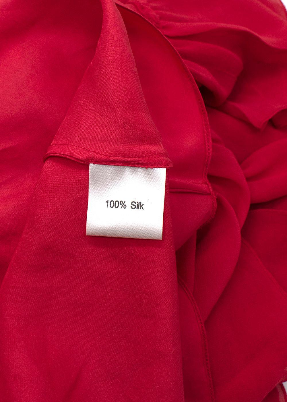 Red Silk Ruffled Long Sleeved Dress