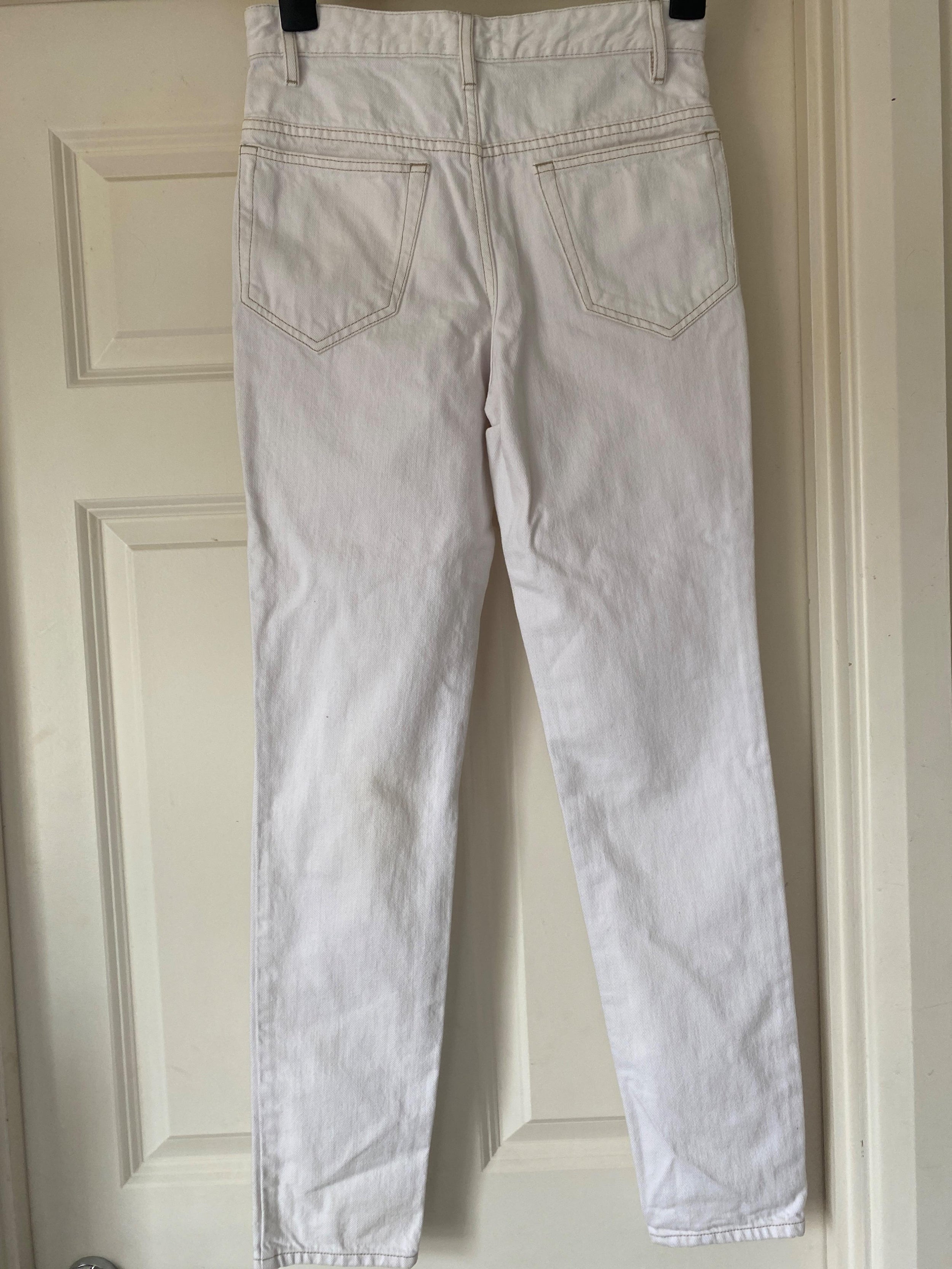 Contrast Stitch High Rise White Jeans