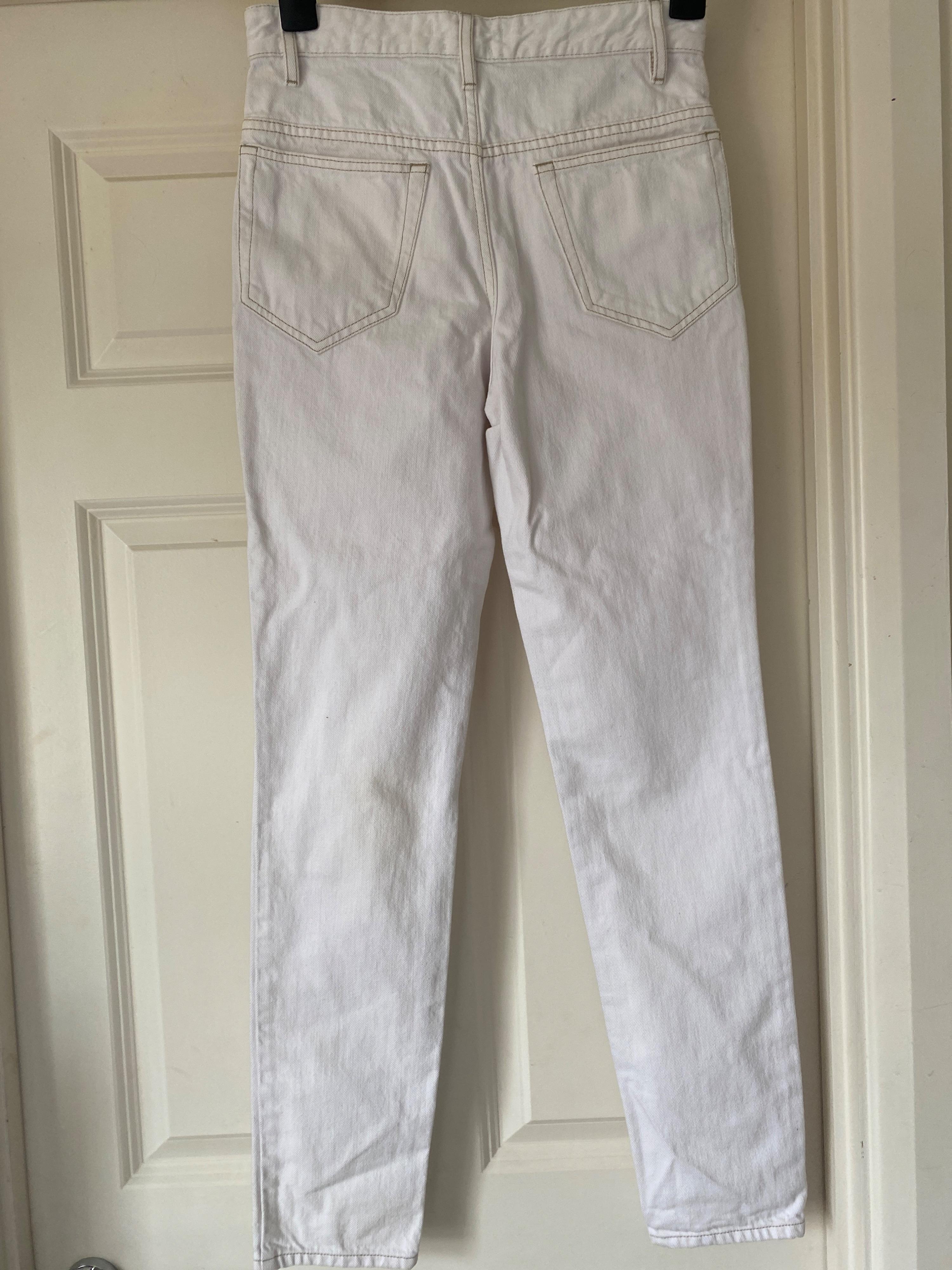 Contrast Stitch High Rise White Jeans