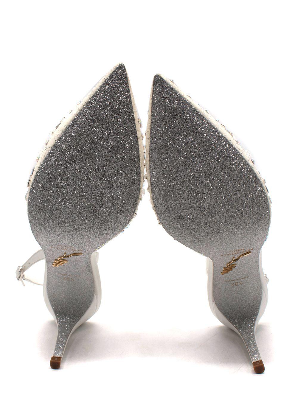 Rene Caovilla White Embellished Cinderella 75 Slingbacks
