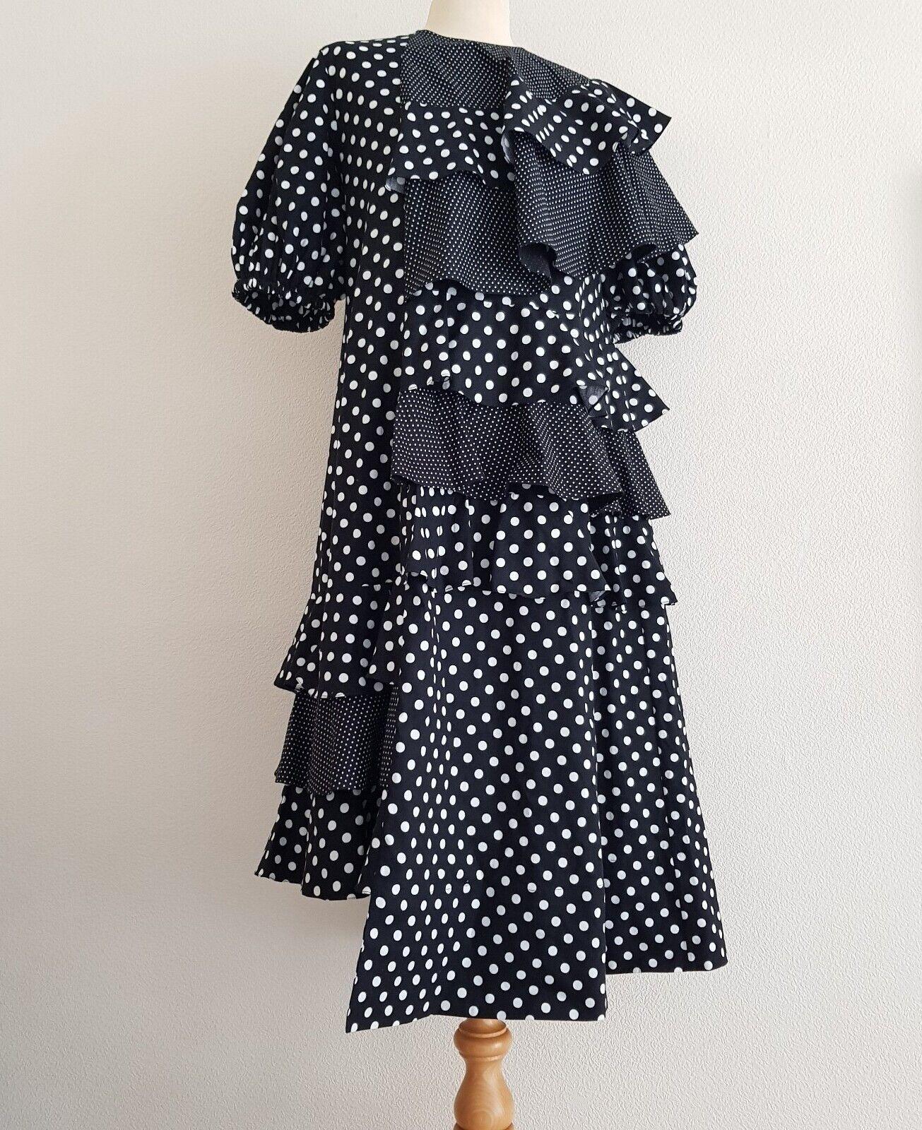 Paskal Black and White Polka Dot Ruffled Dress