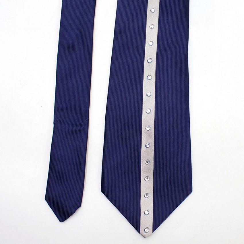 Duchamp Silk Navy & Silver Panel Diamante Tie
