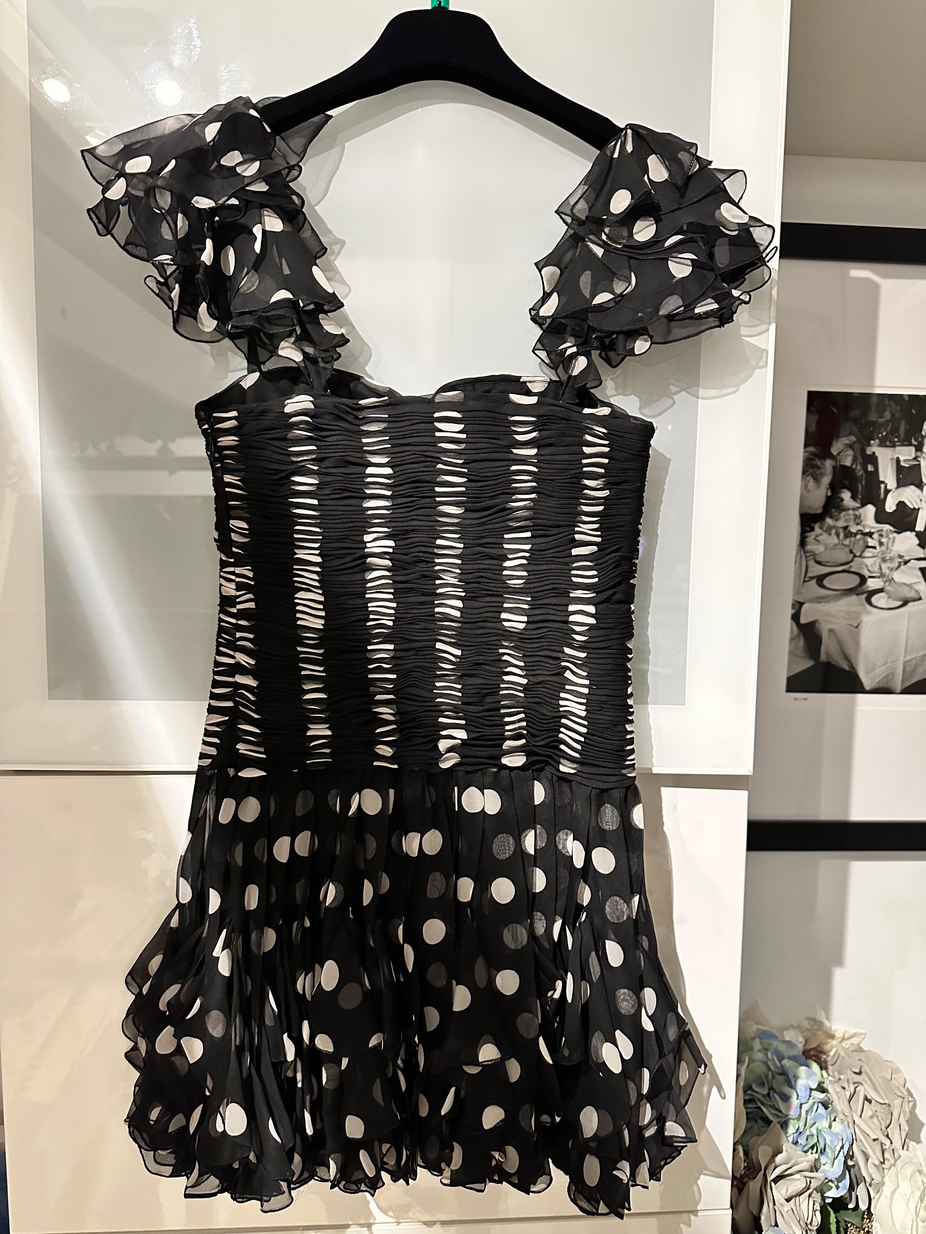Valentino Black and White Polka Dot Ruched Mini Dress