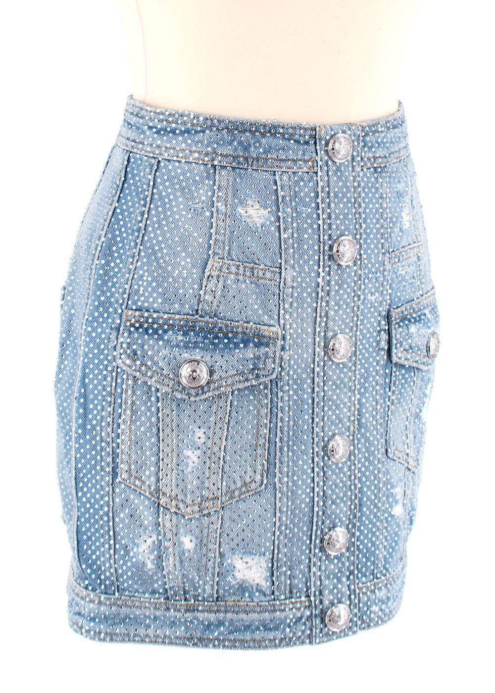 Balmain Crystal embellished denim mini skirt