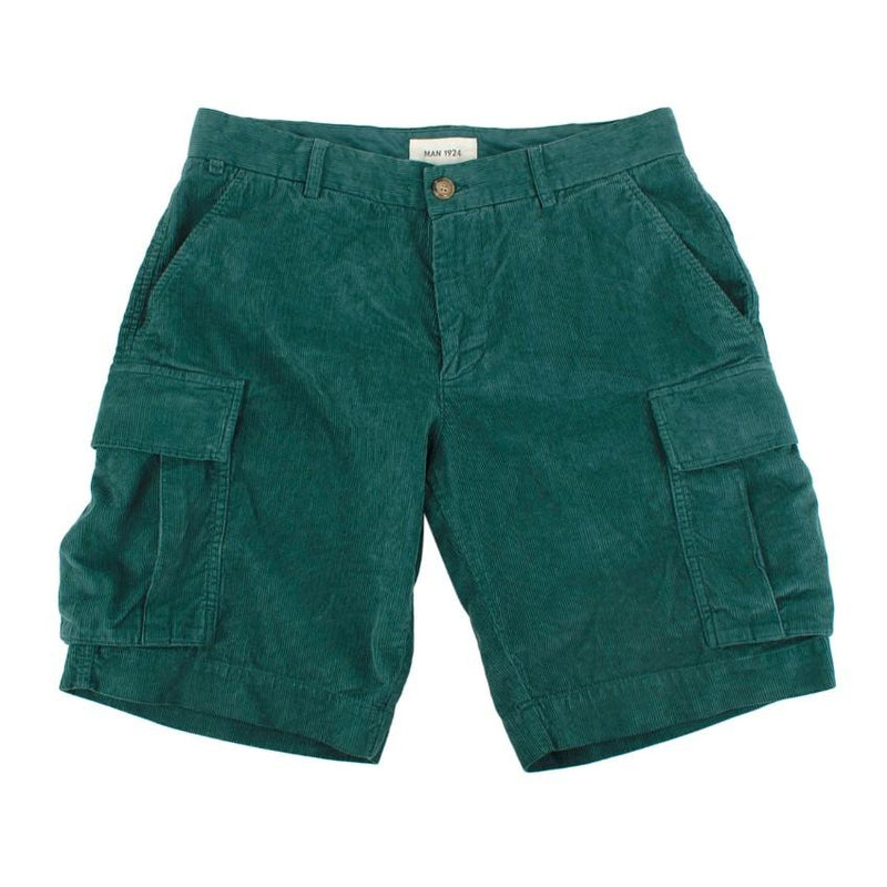 MAN 1924 Emerald Green Cotton Corduroy Cargo Shorts