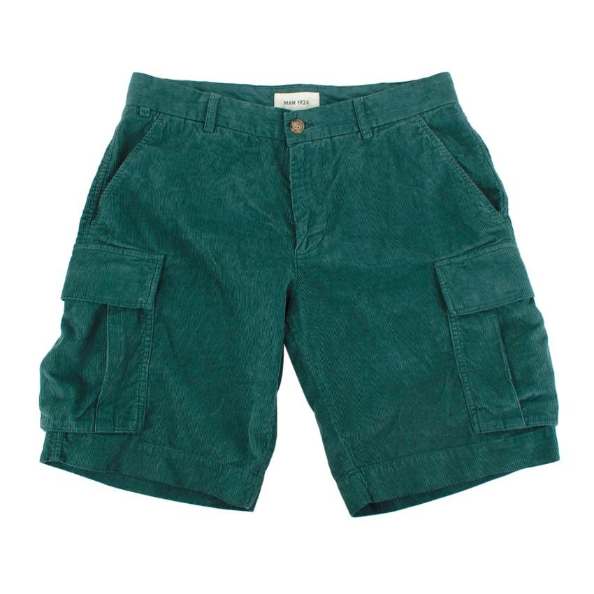 MAN 1924 Emerald Green Cotton Corduroy Cargo Shorts