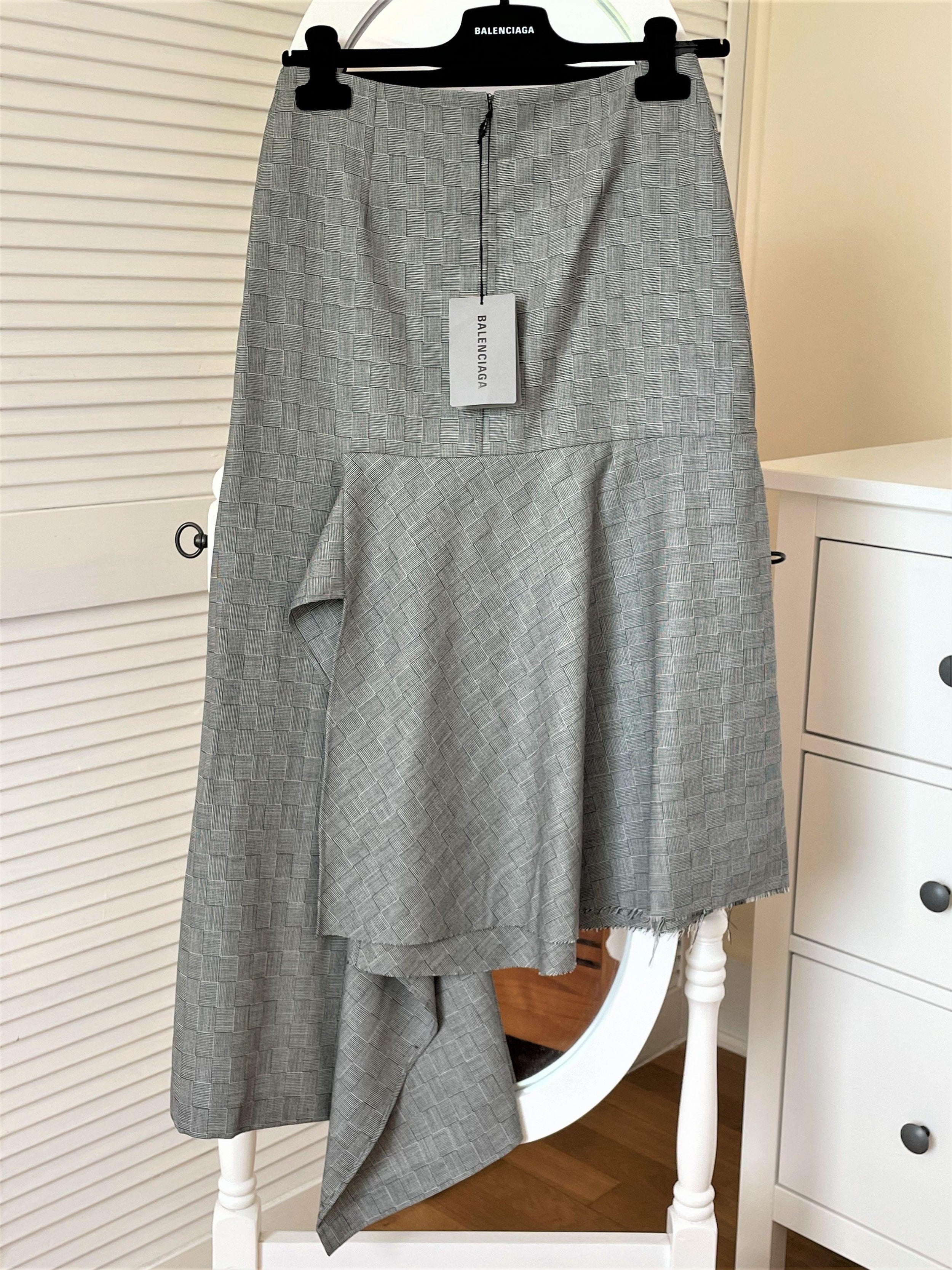 Black & White Wool Godet Midi Skirt