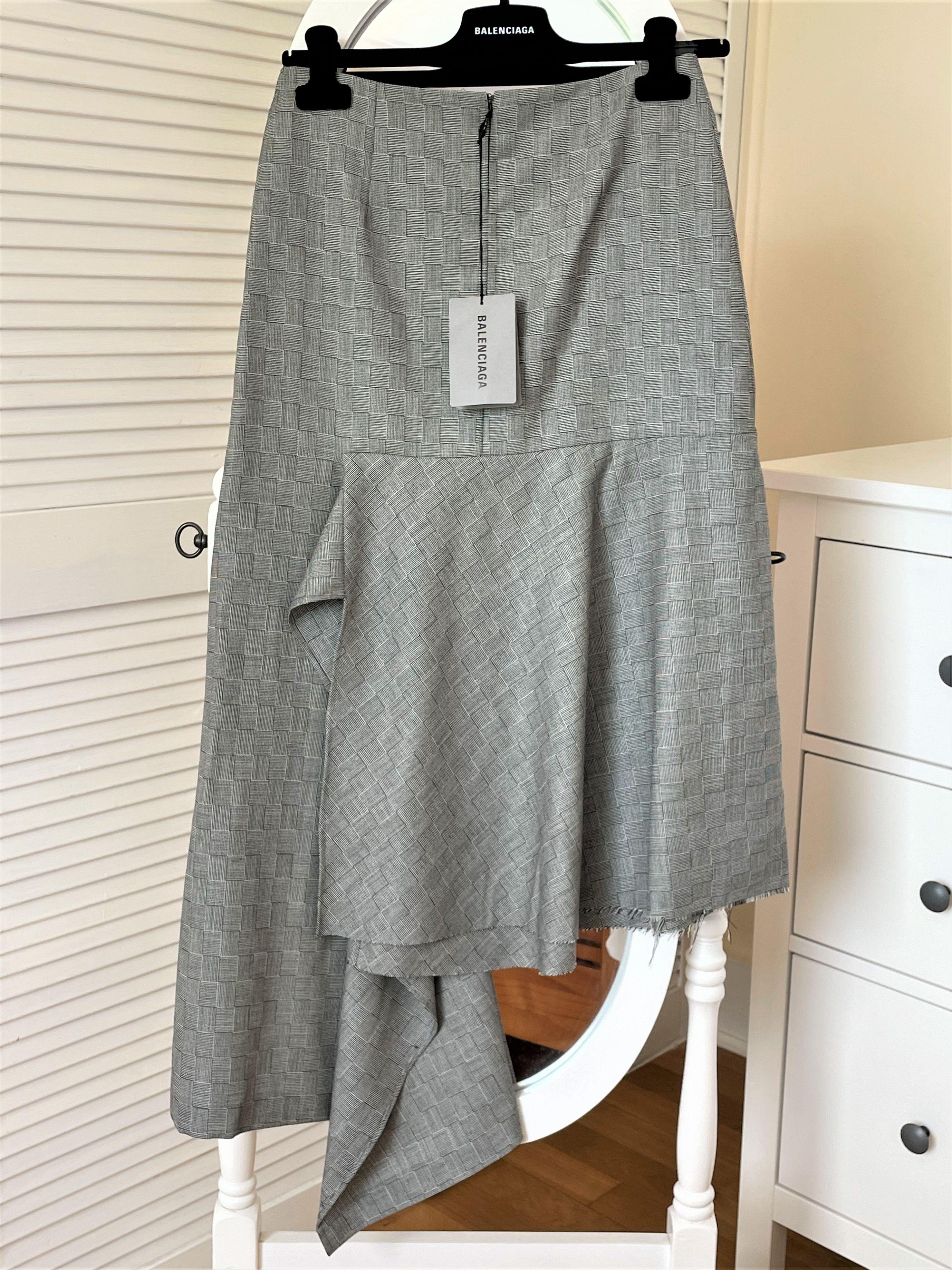 Black & White Wool Godet Midi Skirt