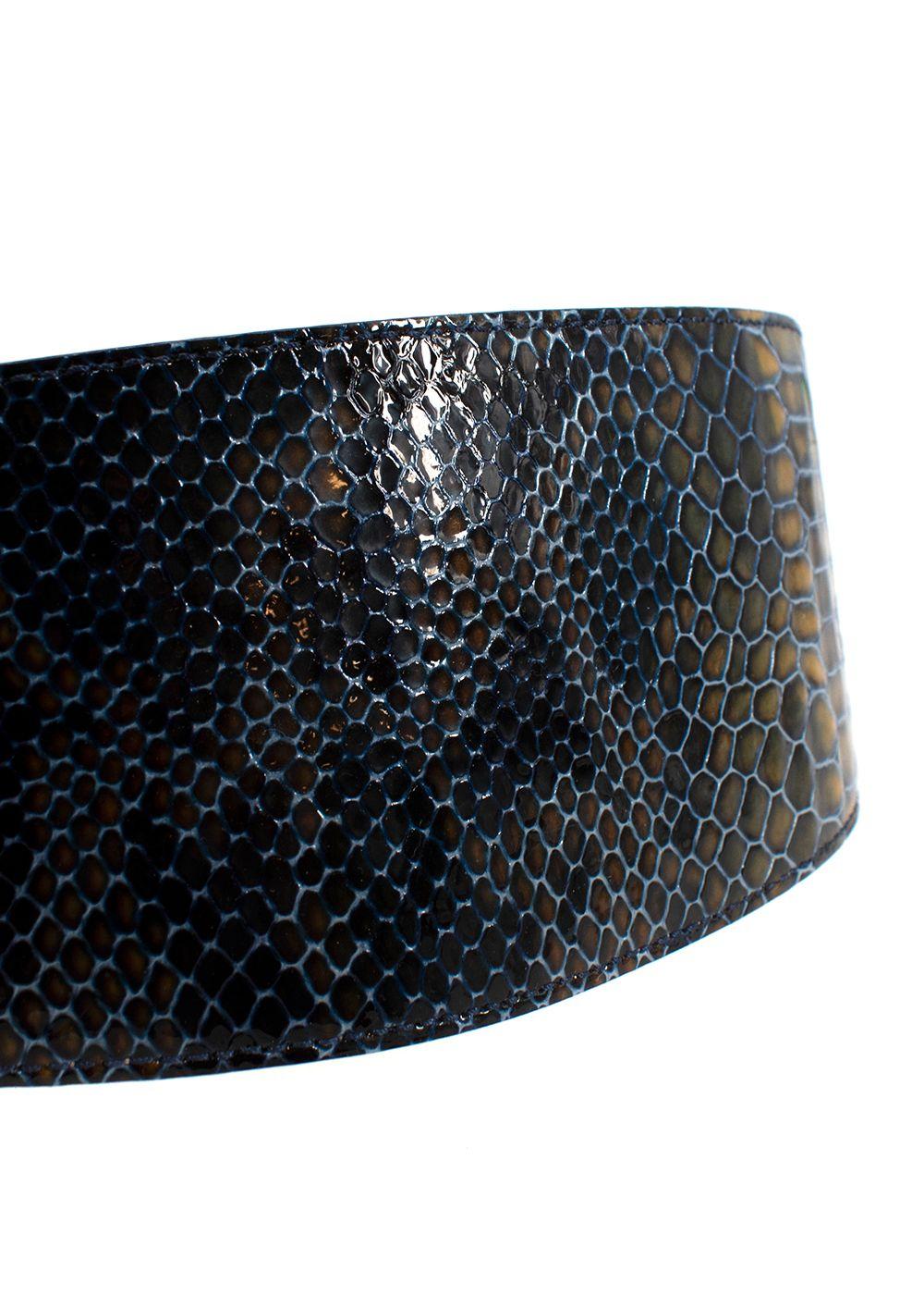 Ports Blue and Green Snakeskin Embossed Leather Waist Belt