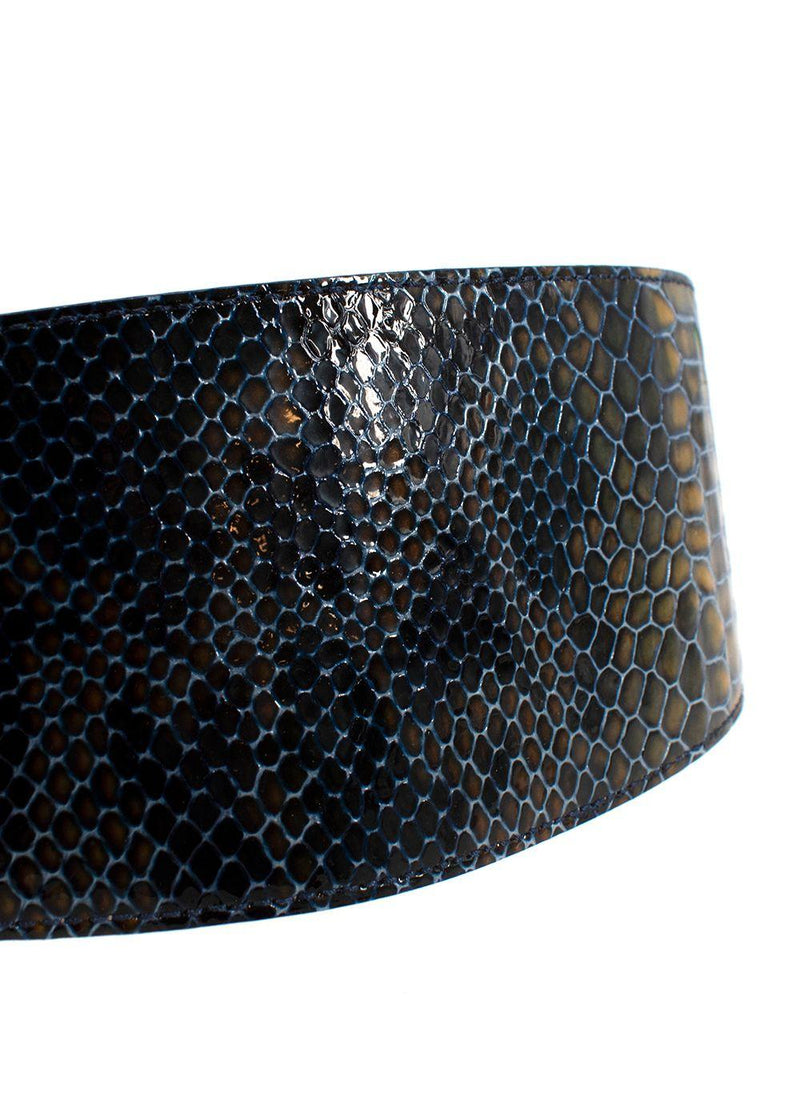 Ports Blue and Green Snakeskin Embossed Leather Waist Belt
