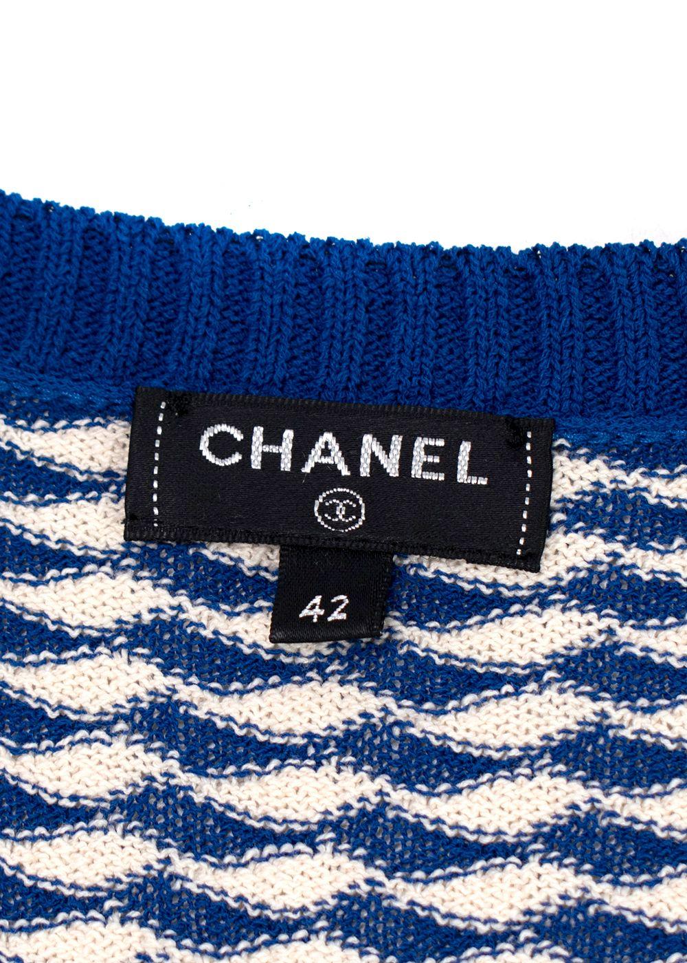 Chanel Blue and White Cotton Blend Tweed Open Cardigan