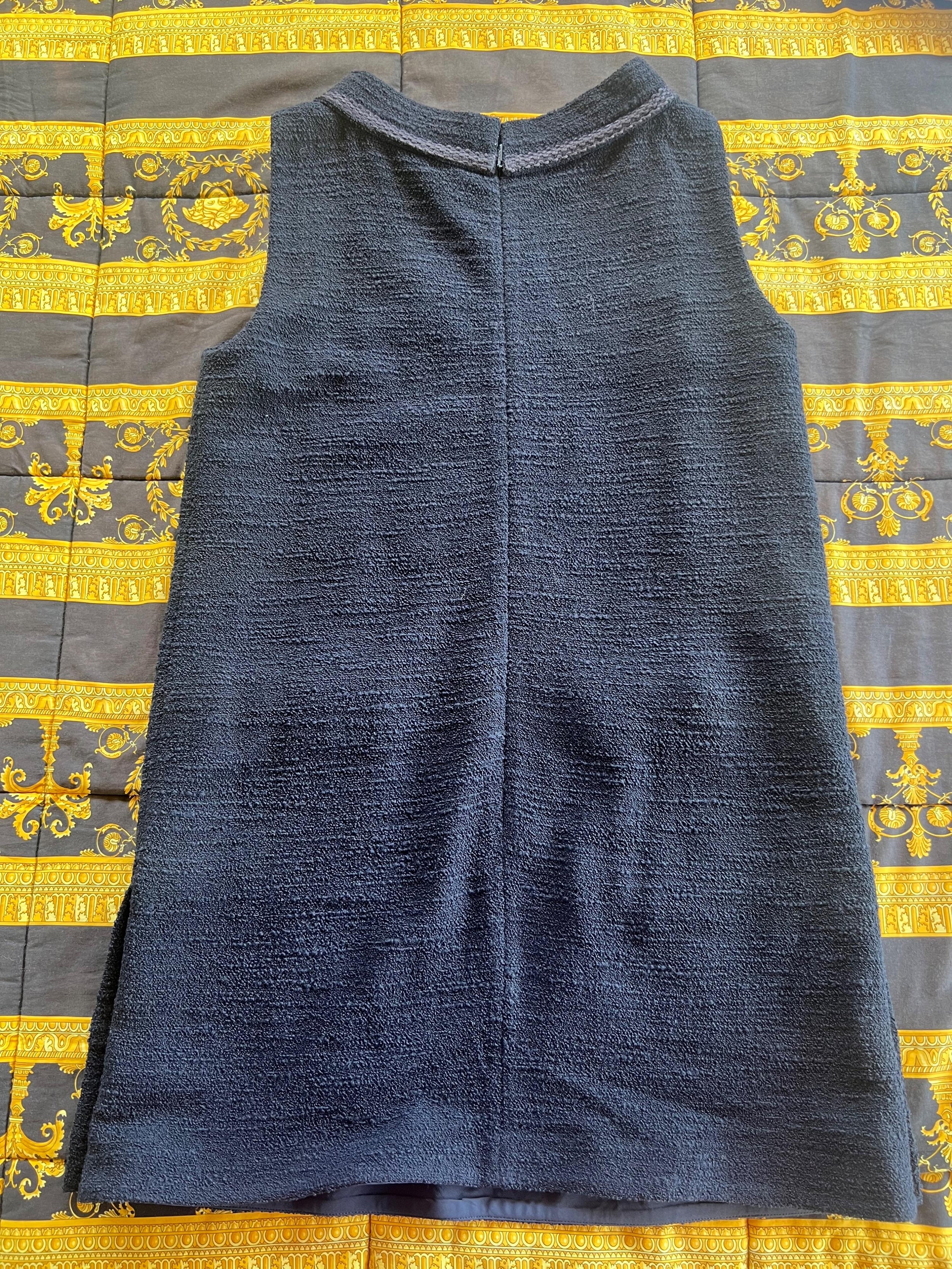 Gucci Navy Wool Blend Shift Dress with Gold Detail