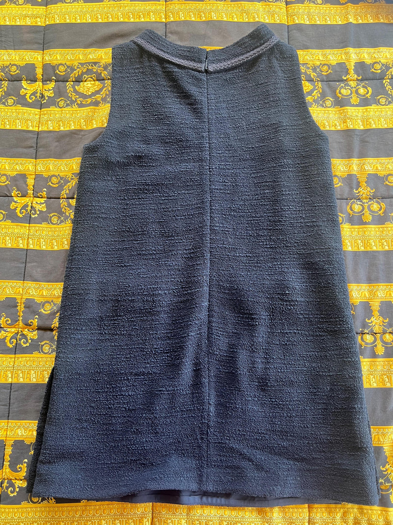 Gucci Navy Wool Blend Shift Dress with Gold Detail