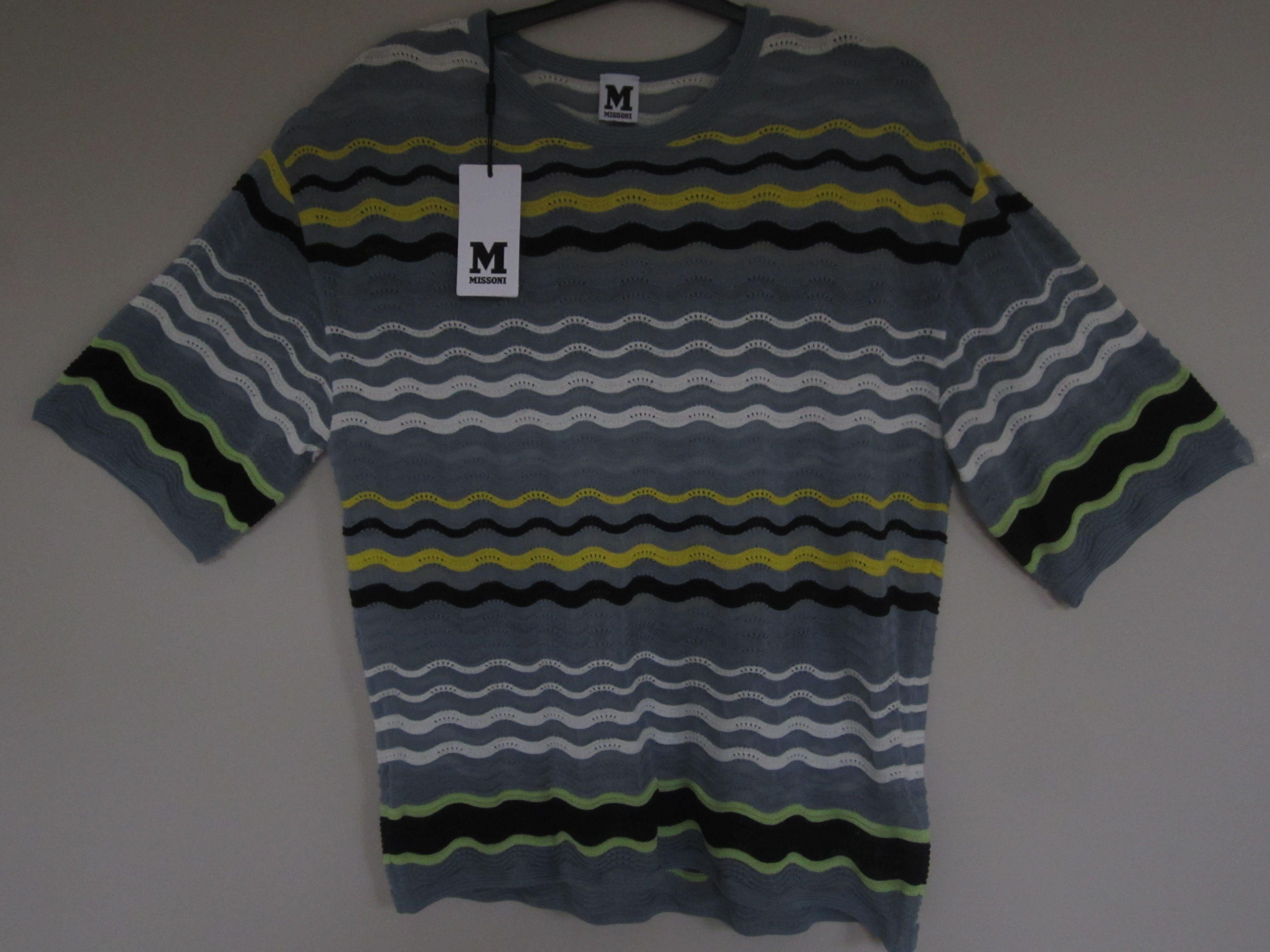 M Missoni Textured Crochet Knit Wave Stripe Top