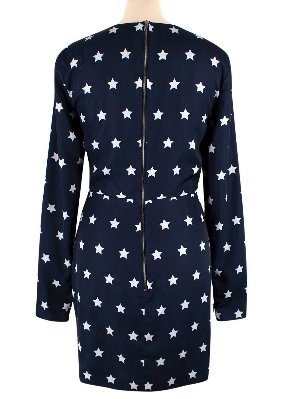 Self Portrait Navy Star Print Ruffle Mini Dress