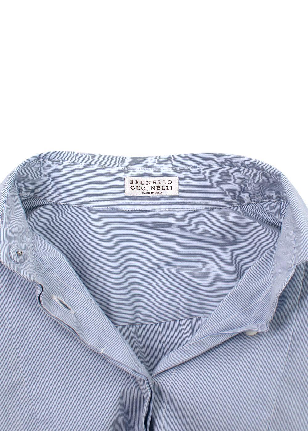 Brunello Cucinelli Blue Pin-Striped Cotton Shirt