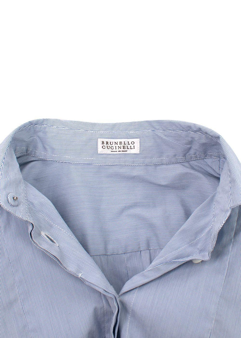 Brunello Cucinelli Blue Pin-Striped Cotton Shirt