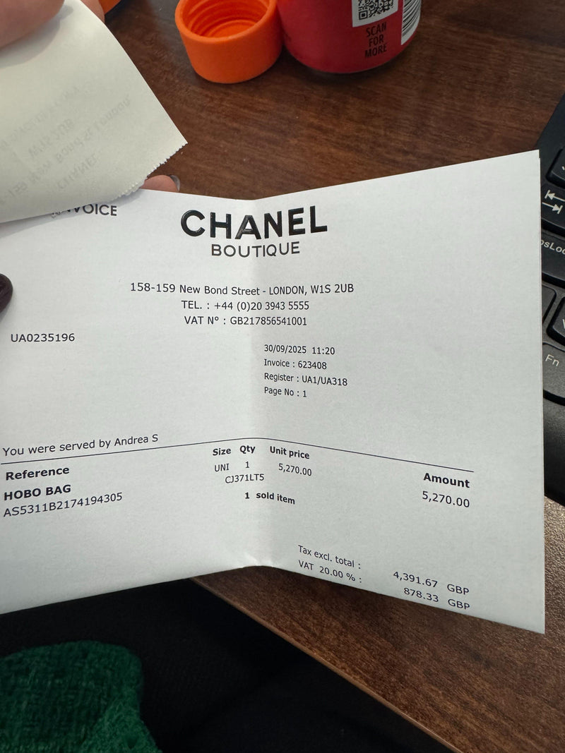 Chanel Current Season Medium Black Calf Leather Hobo With Receipt