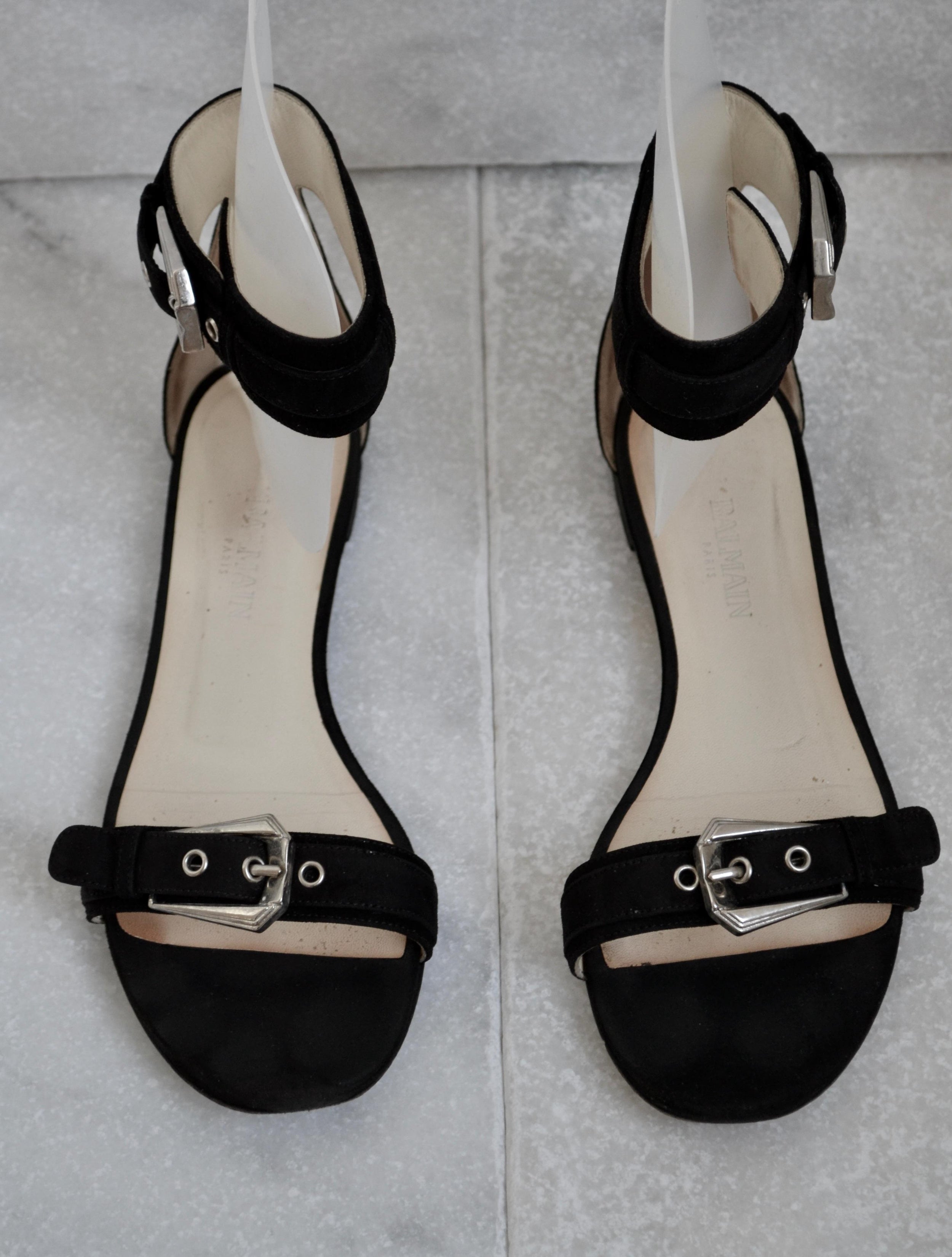 Black Suede Ankle Strap Flat Sandals