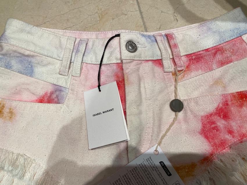 Isabel Marant Denim Distressed Bleached Tie-Dye Shorts