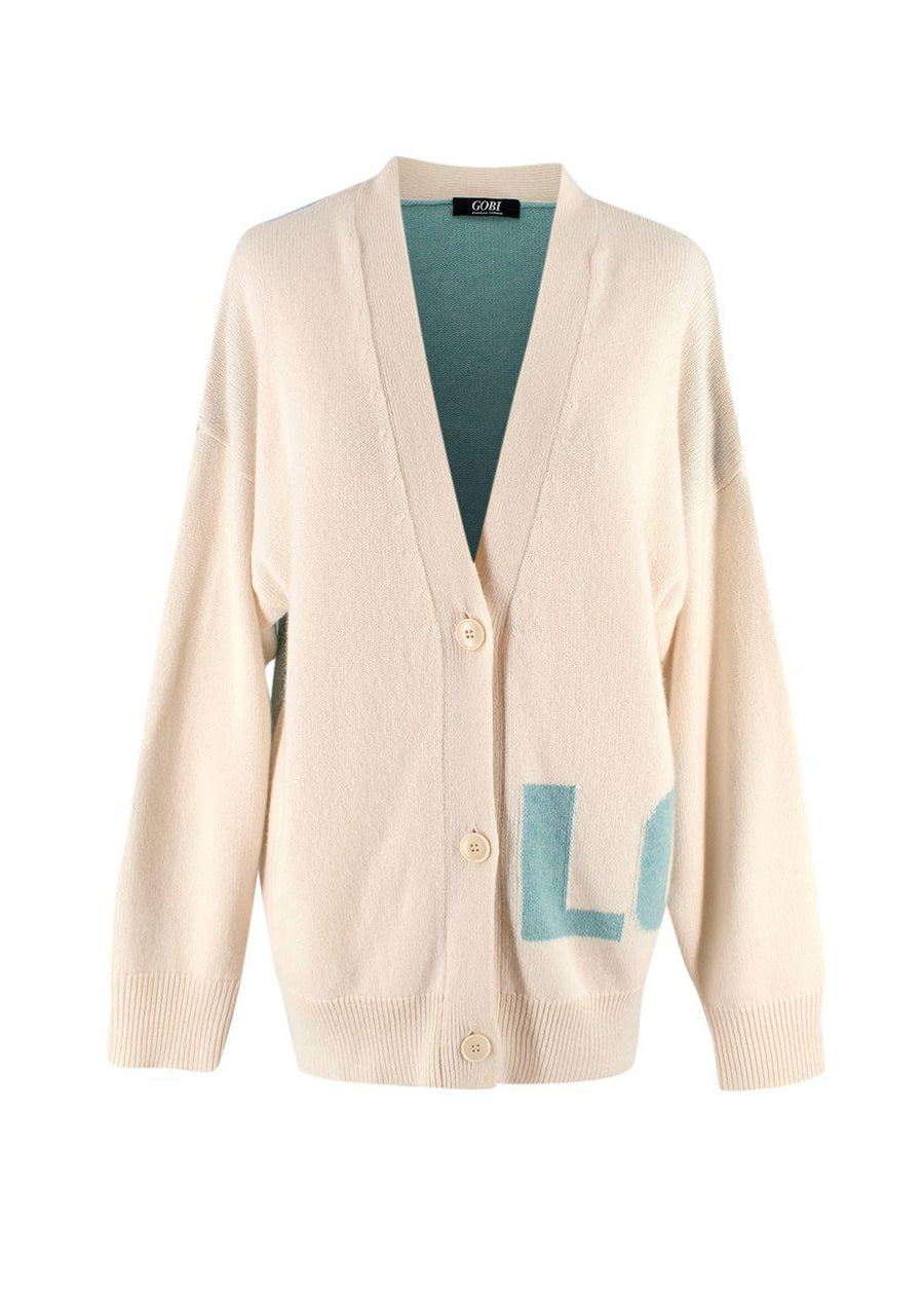 Gobi Cream and Green Cashmere LOVE Cardigan
