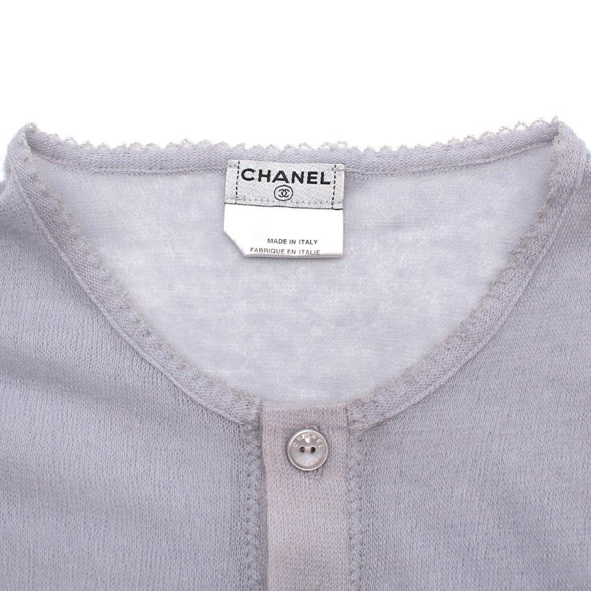 Chanel Lilac-Grey Sheer Cashmere Blend Knit Top