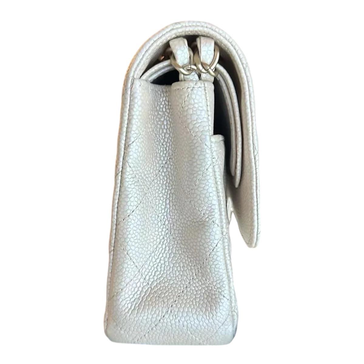 Iridescent Beige Medium  Quilted Caviar Grained Calfskin Double Flap Bag