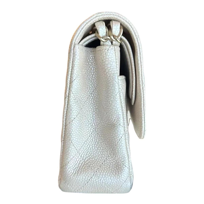 Iridescent Beige Medium  Quilted Caviar Grained Calfskin Double Flap Bag